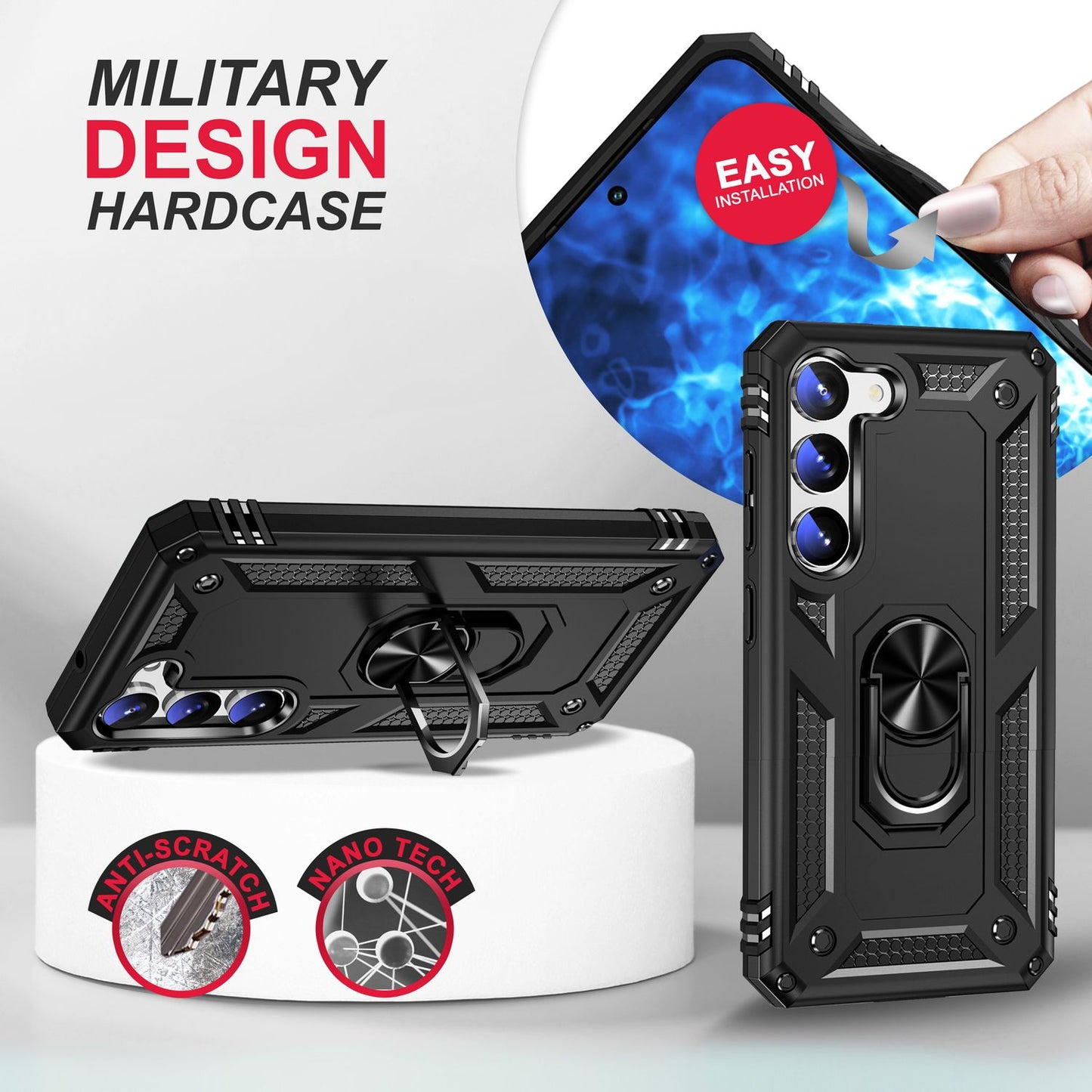 NALIA Panzerhülle für Samsung Galaxy S23 Plus – Ring-Ständer 360° & Magnet-Halterung Kompatibel – RINGDEFEND (Stoßfestes Outdoor Case) – Marke aus Berlin