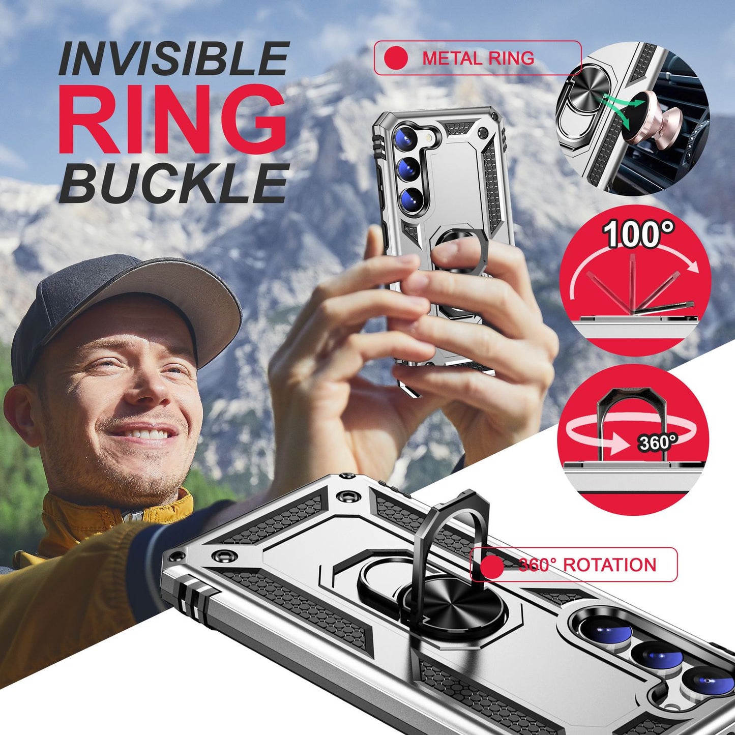 NALIA Panzerhülle für Samsung Galaxy S23 Plus – Ring-Ständer 360° & Magnet-Halterung Kompatibel – RINGDEFEND (Stoßfestes Outdoor Case) – Marke aus Berlin