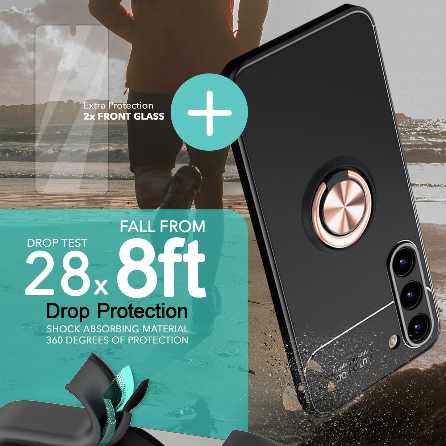 NALIA Ringhülle für Samsung Galaxy S23 – Ring-Ständer 360° & für Magnet-Halter – GRIP360 (Mattiertes Silikon Case) – Marke aus Berlin