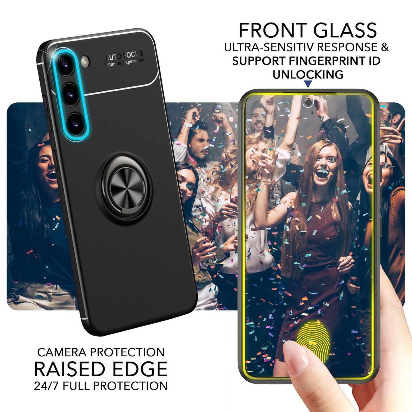 NALIA Ringhülle für Samsung Galaxy S23 – Ring-Ständer 360° & für Magnet-Halter – GRIP360 (Mattiertes Silikon Case) – Marke aus Berlin