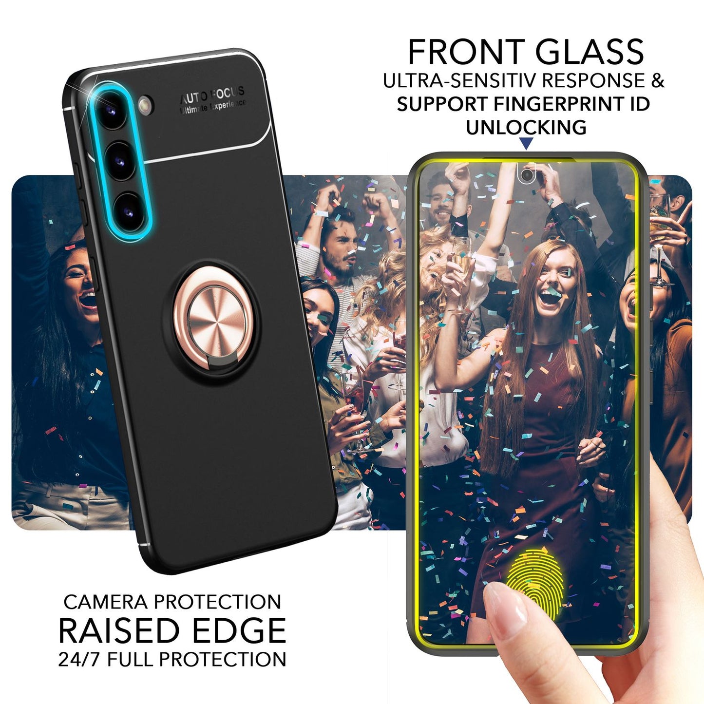 NALIA Ringhülle für Samsung Galaxy S23 Plus – Ring-Ständer 360° & für Magnet-Halter – GRIP360 (Mattiertes Silikon Case) – Marke aus Berlin