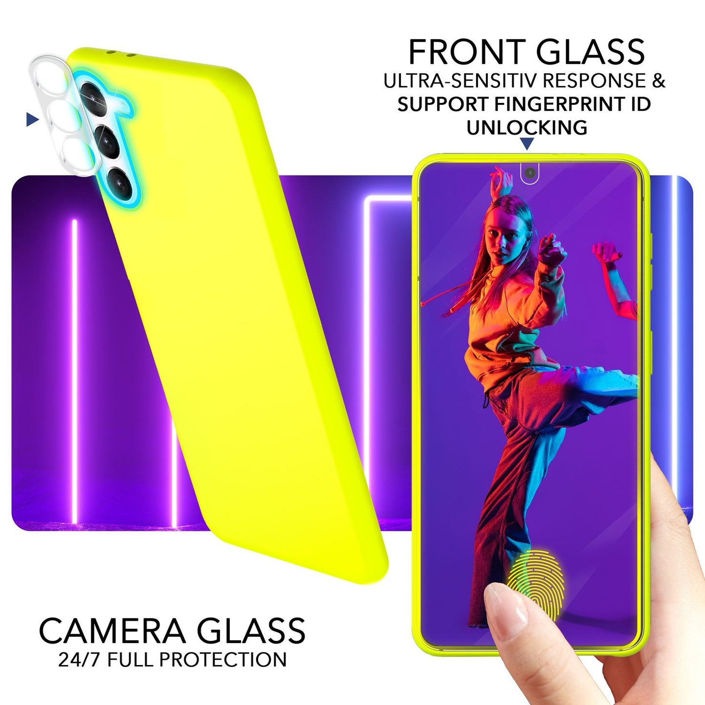 NALIA Neon Silikonhülle für Samsung Galaxy S23 Plus – Soft-Touch & Signal-Neon – NEONSHOCK (Matte Schutzhülle) – Marke aus Berlin