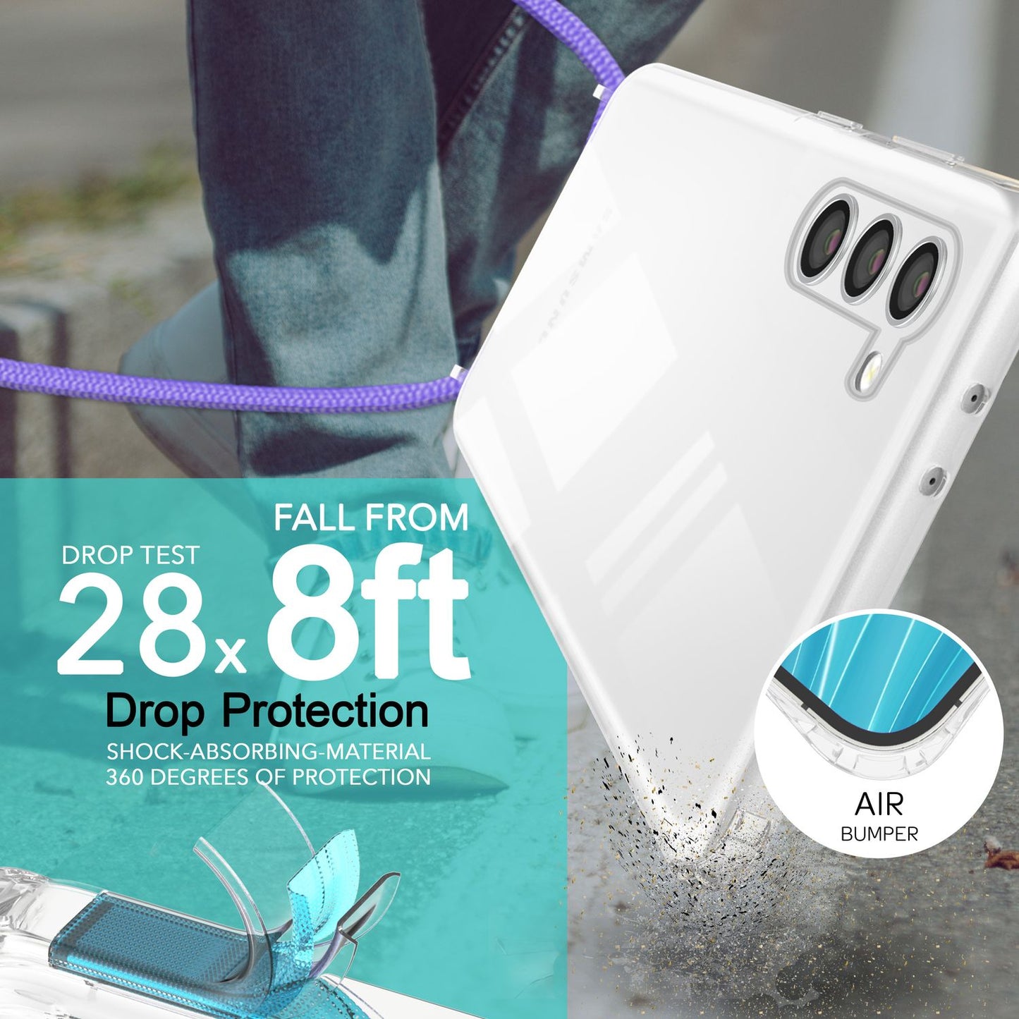 NALIA Handykette für Samsung Galaxy S23 – Transparentes Hybrid-Case & Band – HANGIT PRO (Anti-Gelb Rückseite & Verstellbar) – Marke aus Berlin