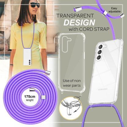 NALIA Handykette für Samsung Galaxy S23 – Transparentes Hybrid-Case & Band – HANGIT PRO (Anti-Gelb Rückseite & Verstellbar) – Marke aus Berlin