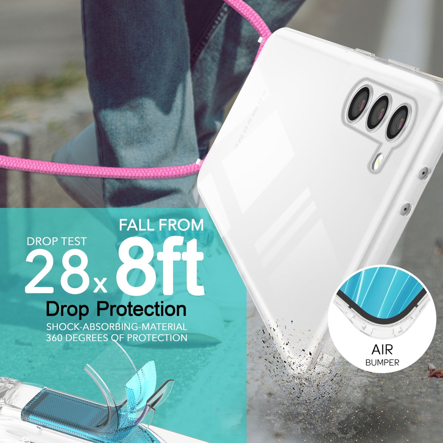 NALIA Handykette für Samsung Galaxy S23 – Transparentes Hybrid-Case & Band – HANGIT PRO (Anti-Gelb Rückseite & Verstellbar) – Marke aus Berlin