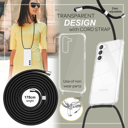 NALIA Handykette für Samsung Galaxy S23 – Transparentes Hybrid-Case & Band – HANGIT PRO (Anti-Gelb Rückseite & Verstellbar) – Marke aus Berlin