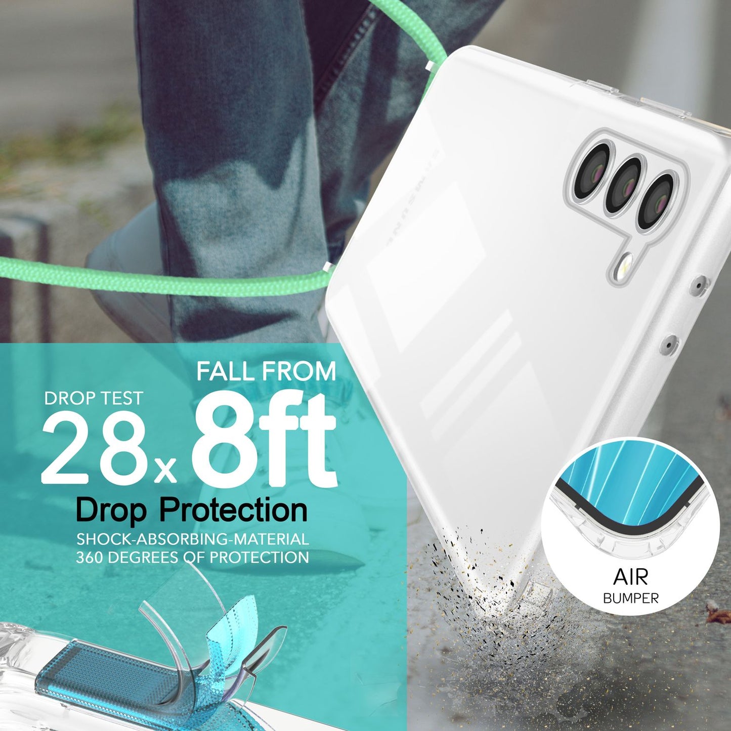 NALIA Handykette für Samsung Galaxy S23 Plus – Transparentes Hybrid-Case & Band – HANGIT PRO (Anti-Gelb Rückseite & Verstellbar) – Marke aus Berlin