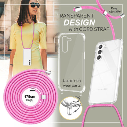 NALIA Handykette für Samsung Galaxy S23 Plus – Transparentes Hybrid-Case & Band – HANGIT PRO (Anti-Gelb Rückseite & Verstellbar) – Marke aus Berlin