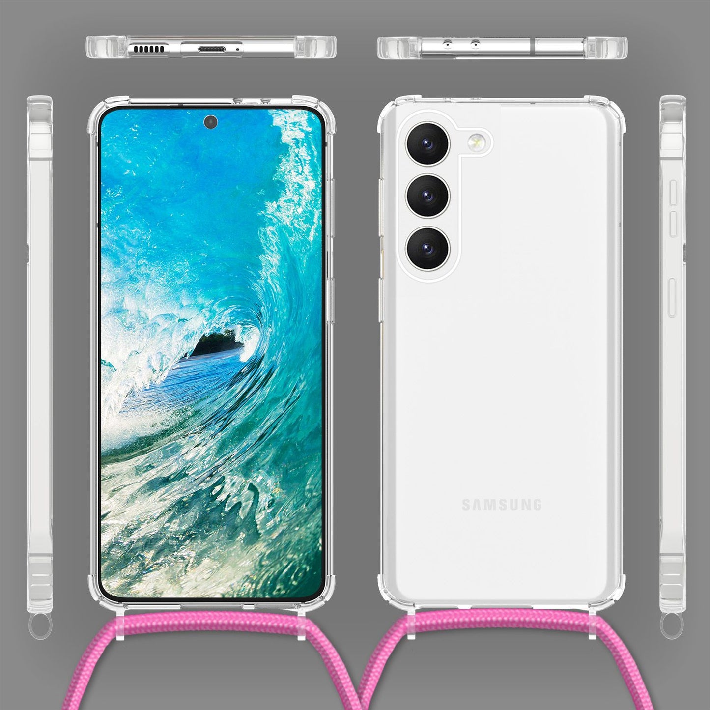 NALIA Handykette für Samsung Galaxy S23 Plus – Transparentes Hybrid-Case & Band – HANGIT PRO (Anti-Gelb Rückseite & Verstellbar) – Marke aus Berlin