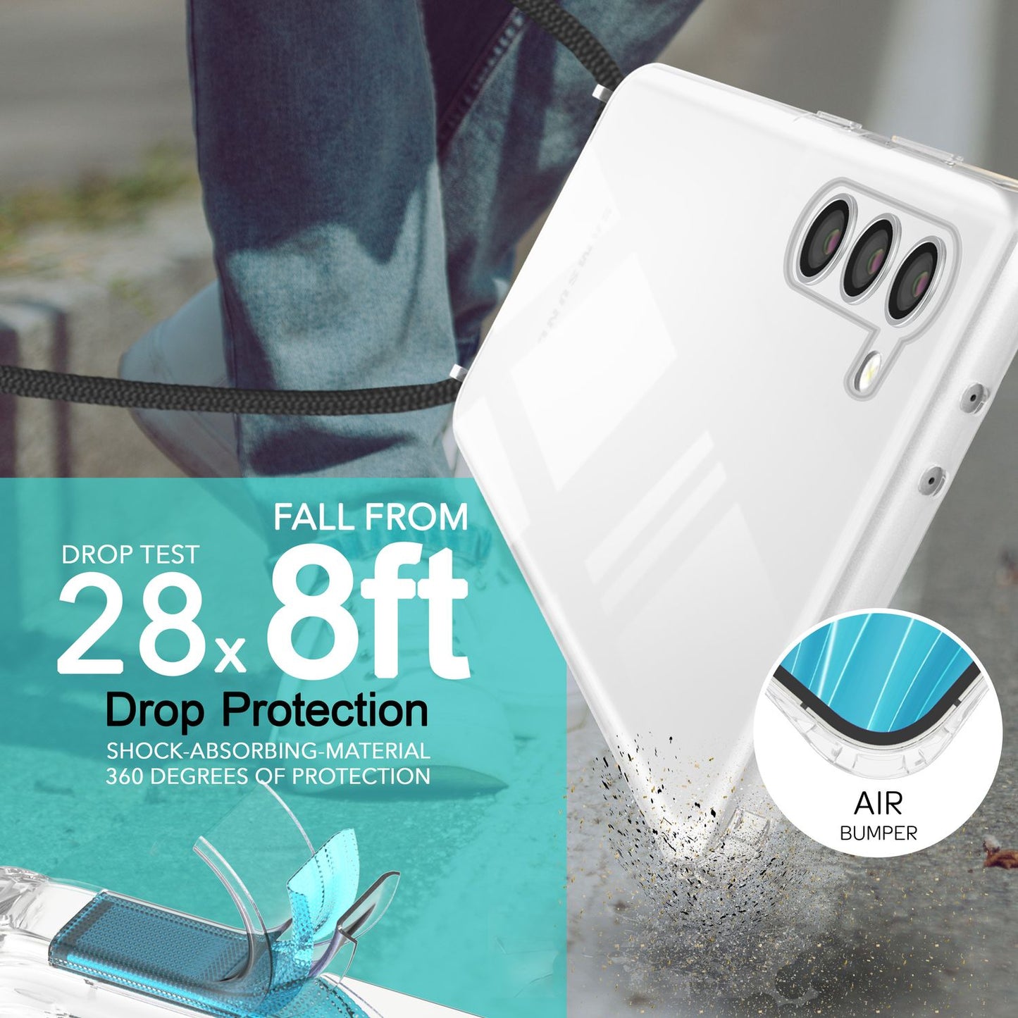NALIA Handykette für Samsung Galaxy S23 Plus – Transparentes Hybrid-Case & Band – HANGIT PRO (Anti-Gelb Rückseite & Verstellbar) – Marke aus Berlin