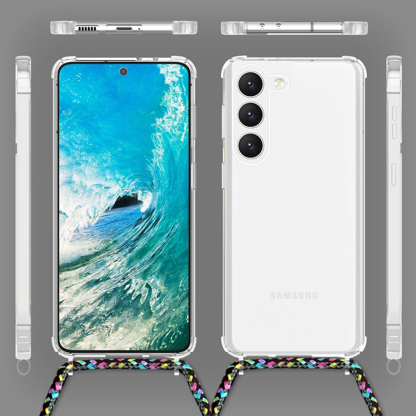 NALIA Handykette für Samsung Galaxy S23 Plus – Transparentes Hybrid-Case & Band – HANGIT PRO (Anti-Gelb Rückseite & Verstellbar) – Marke aus Berlin