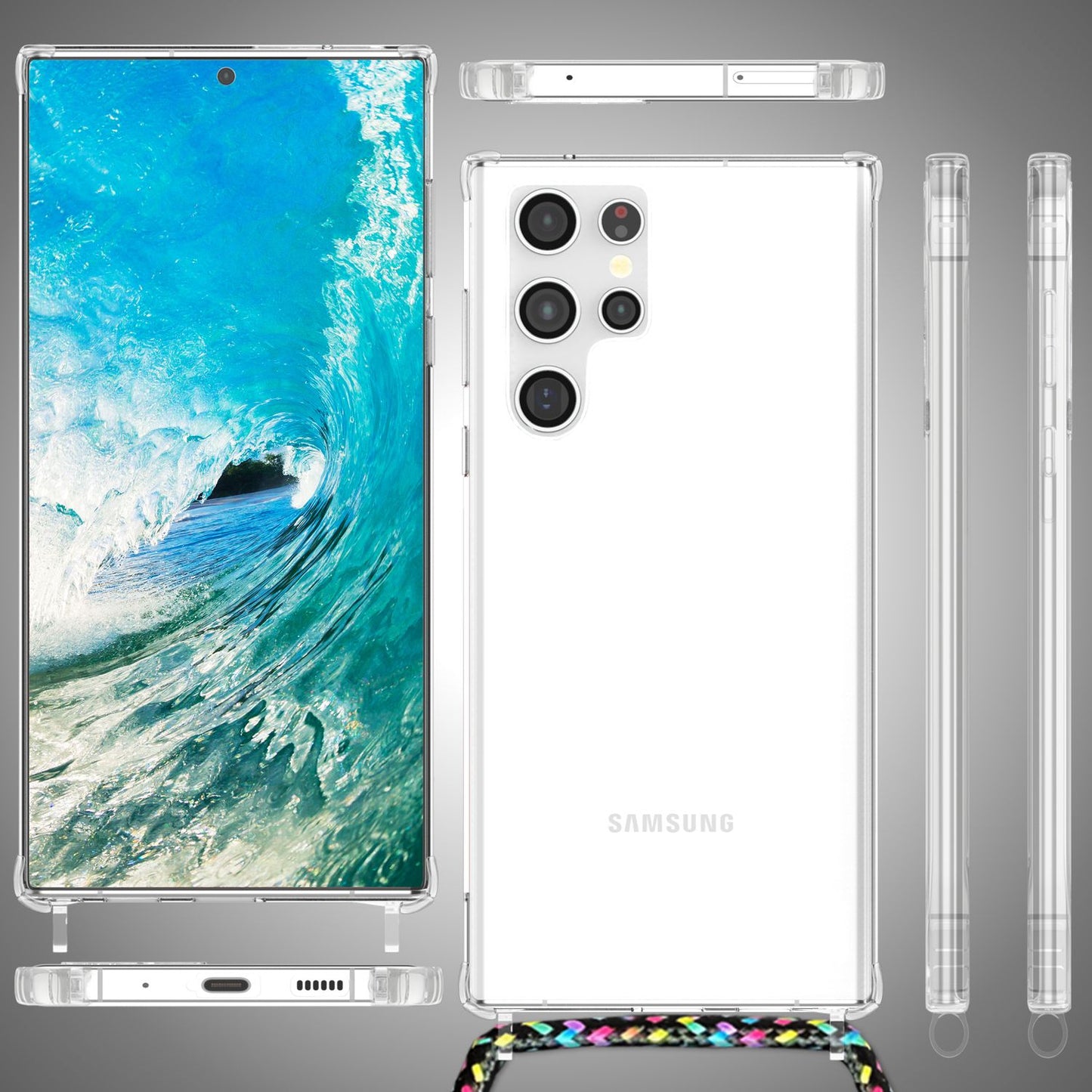 NALIA Handykette für Samsung Galaxy S23 Ultra – Transparentes Hybrid-Case & Band – HANGIT PRO (Anti-Gelb Rückseite & Verstellbar) – Marke aus Berlin