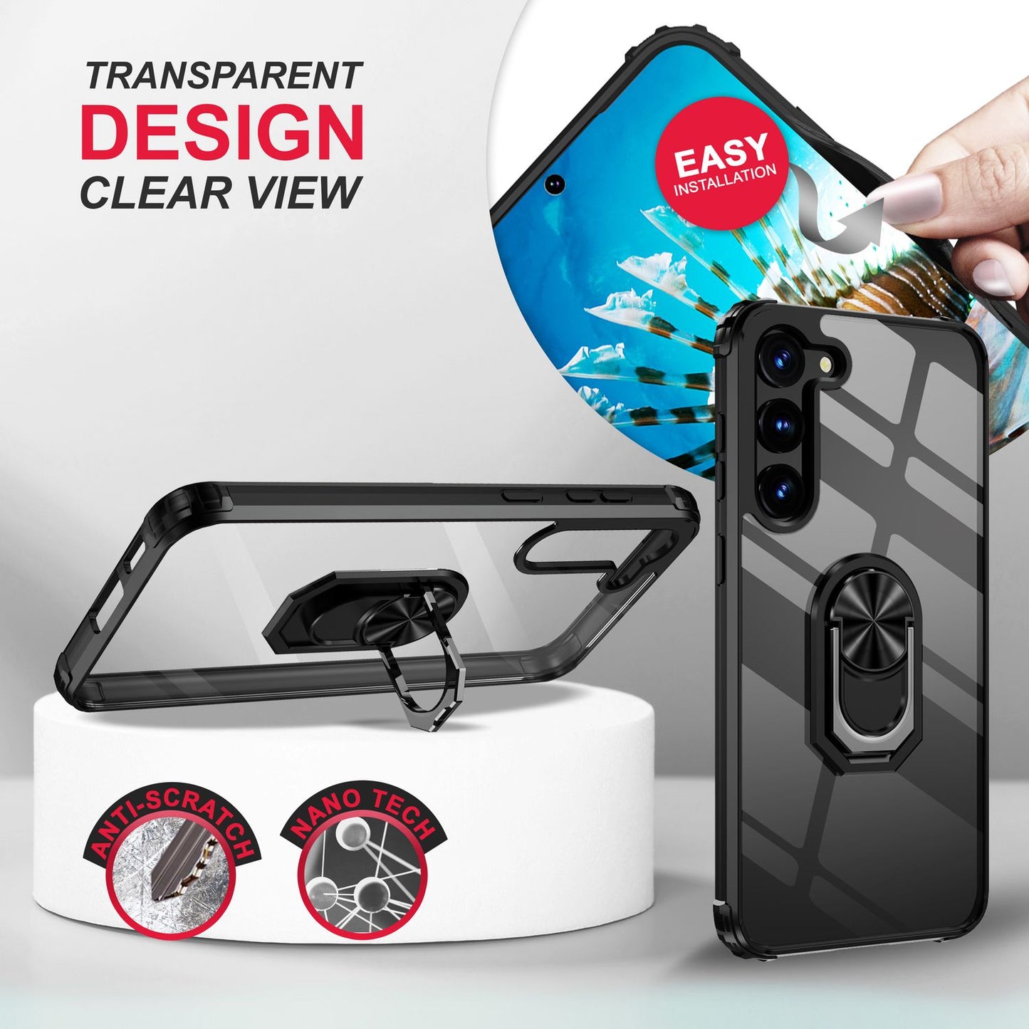 NALIA Ringhülle für Samsung Galaxy S23 – Für Magnethalter & 360° Stand – VAULT (Kristallklare Rückseite & Stoßfester Silikon-Rahmen) – Marke aus Berlin