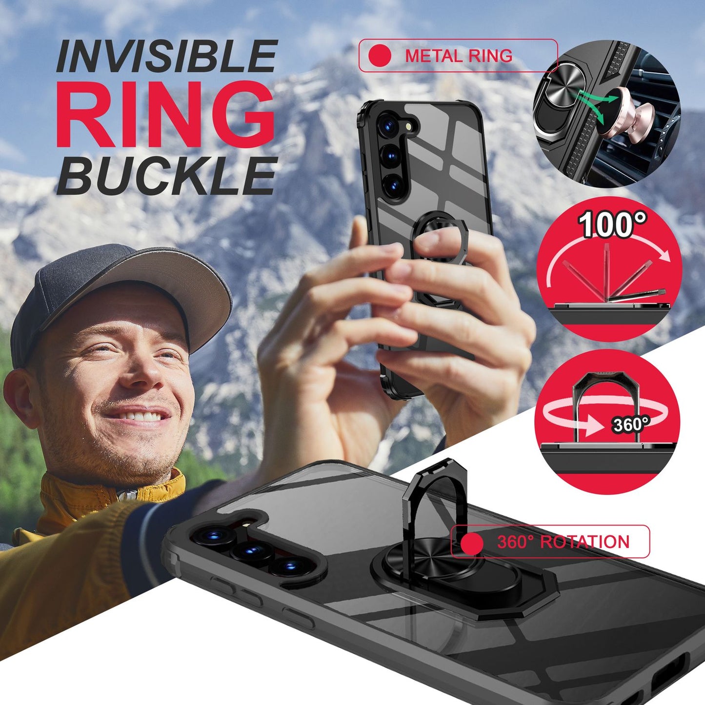 NALIA Ringhülle für Samsung Galaxy S23 Plus – Für Magnethalter & 360° Stand – VAULT (Kristallklare Rückseite & Stoßfester Silikon-Rahmen) – Marke aus Berlin