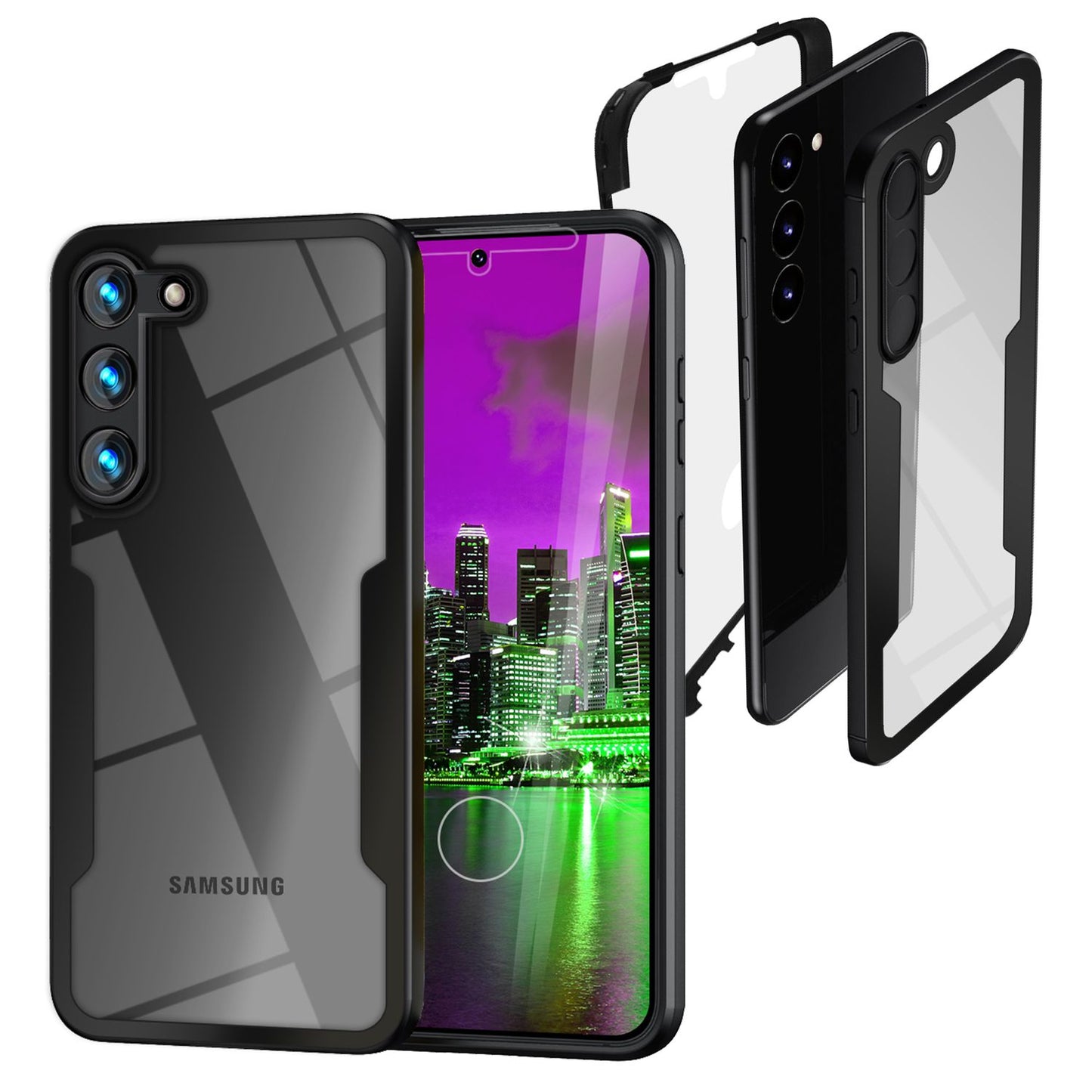 NALIA 360° Hülle für Samsung Galaxy S23 – Vergilbungsfrei & Rutschfester Matt-Rahmen – SURROUND (Full-Body Case mit Kameraschutz) – Marke aus Berlin