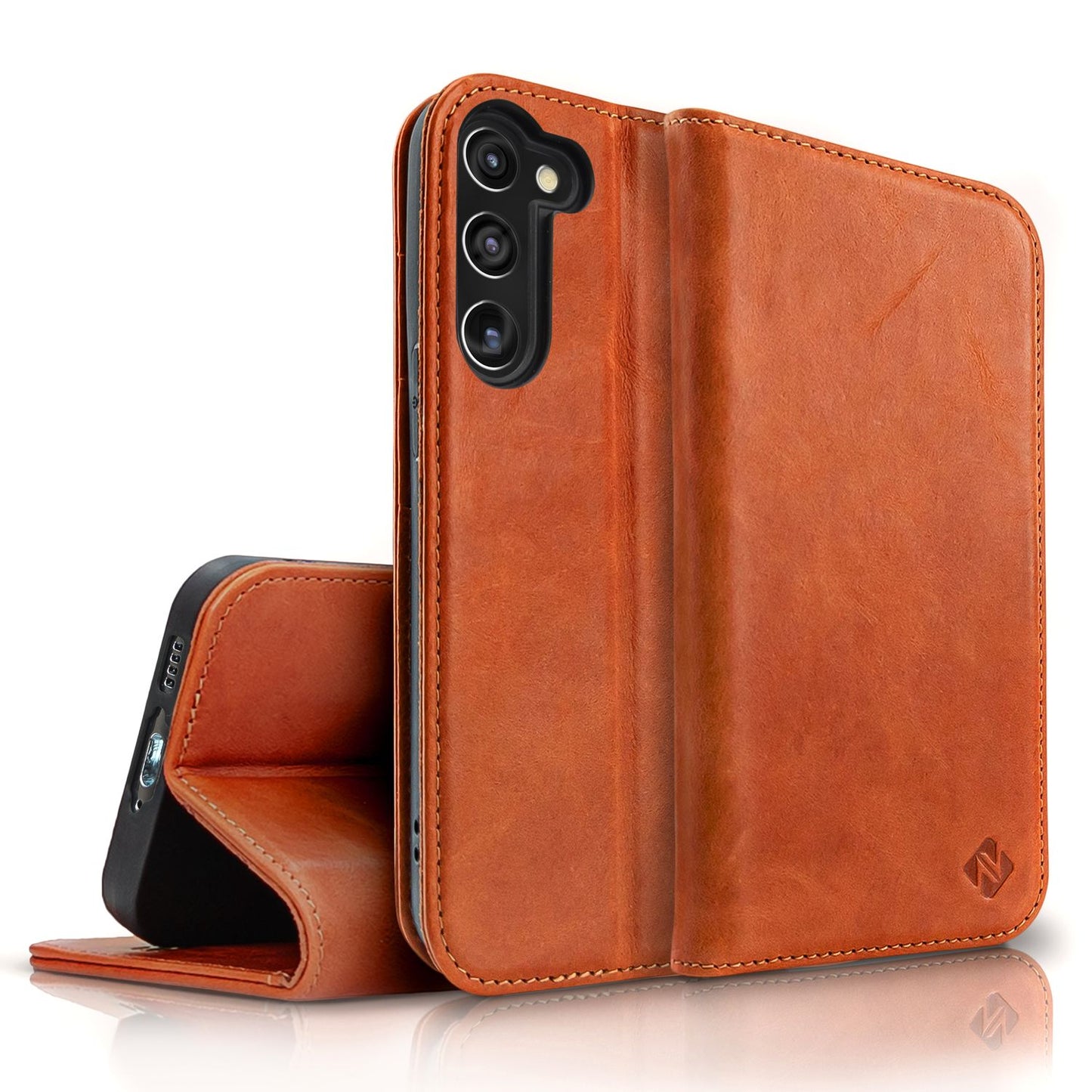 NALIA Echtlederhülle für Samsung Galaxy S23 – RFID Wallet & Magnet-Verschluss – LEVANTO (Handgefertigte Klapphülle) – Marke aus Berlin