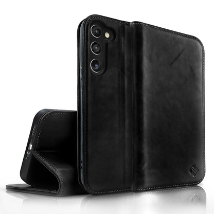 NALIA Echtlederhülle für Samsung Galaxy S23 – RFID Wallet & Magnet-Verschluss – LEVANTO (Handgefertigte Klapphülle) – Marke aus Berlin