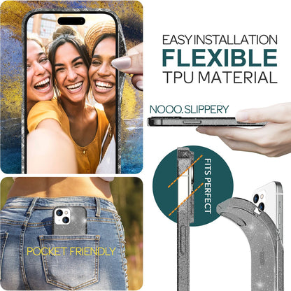 NALIA Glitzerhülle für iPhone 15 – Funkelndes Silikon Case – DAZZLIN (Transparent & Stoßfest) – Marke aus Berlin