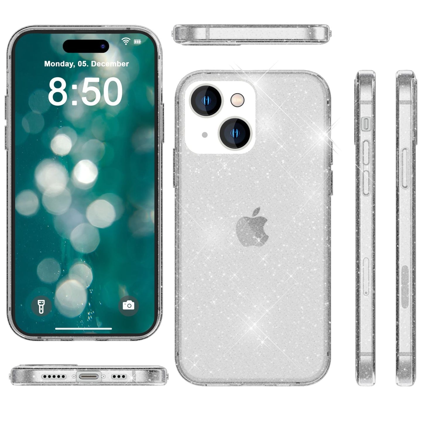 NALIA Glitzerhülle für iPhone 15 – Funkelndes Silikon Case – DAZZLIN (Transparent & Stoßfest) – Marke aus Berlin
