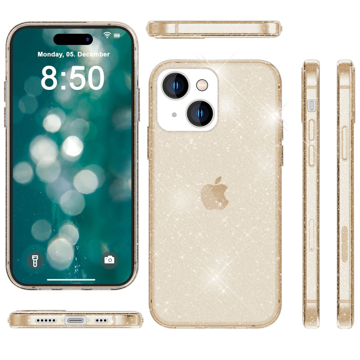 NALIA Glitzerhülle für iPhone 15 – Funkelndes Silikon Case – DAZZLIN (Transparent & Stoßfest) – Marke aus Berlin