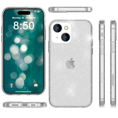 NALIA Glitzerhülle für iPhone 15 Plus – Funkelndes Silikon Case – DAZZLIN (Transparent & Stoßfest) – Marke aus Berlin