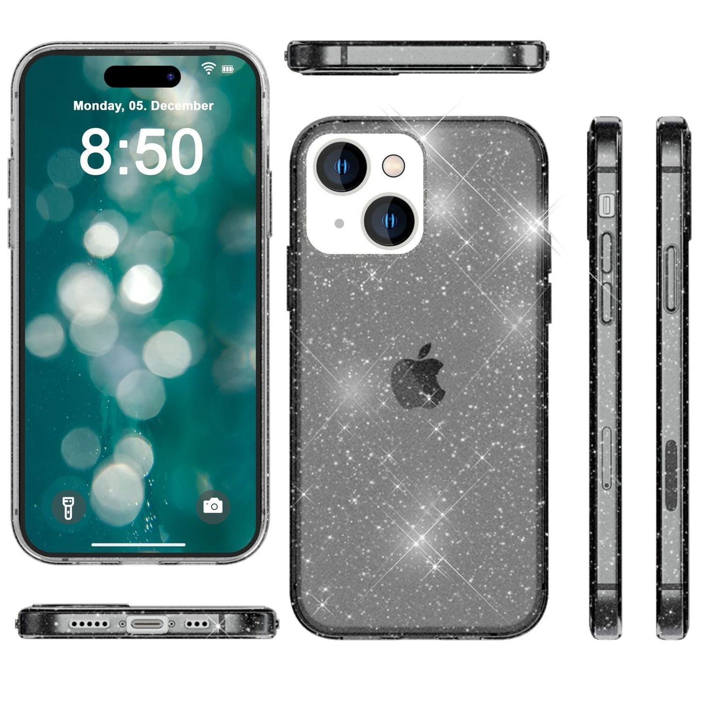 NALIA Glitzerhülle für iPhone 15 Plus – Funkelndes Silikon Case – DAZZLIN (Transparent & Stoßfest) – Marke aus Berlin