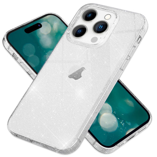 NALIA Glitzerhülle für iPhone 15 Pro – Funkelndes Silikon Case – DAZZLIN (Transparent & Stoßfest) – Marke aus Berlin