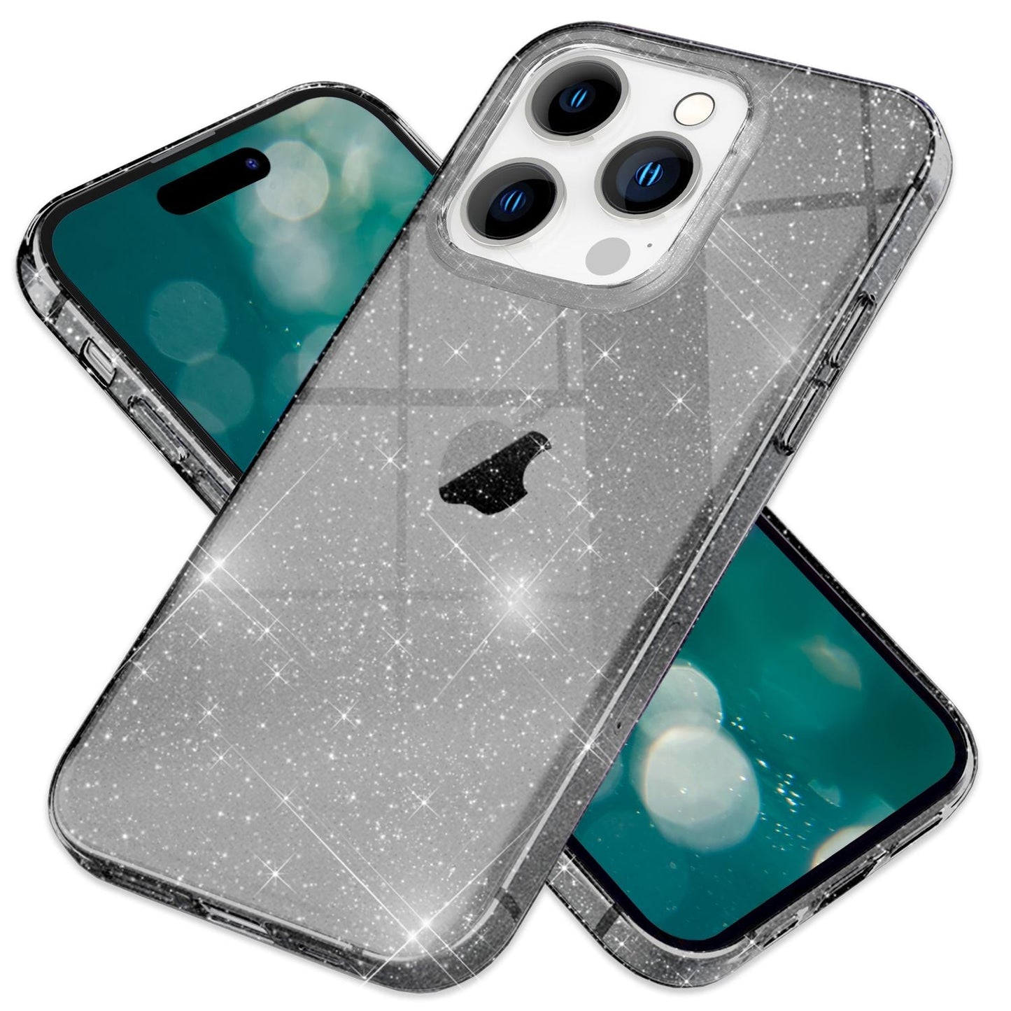 NALIA Glitzerhülle für iPhone 15 Pro – Funkelndes Silikon Case – DAZZLIN (Transparent & Stoßfest) – Marke aus Berlin