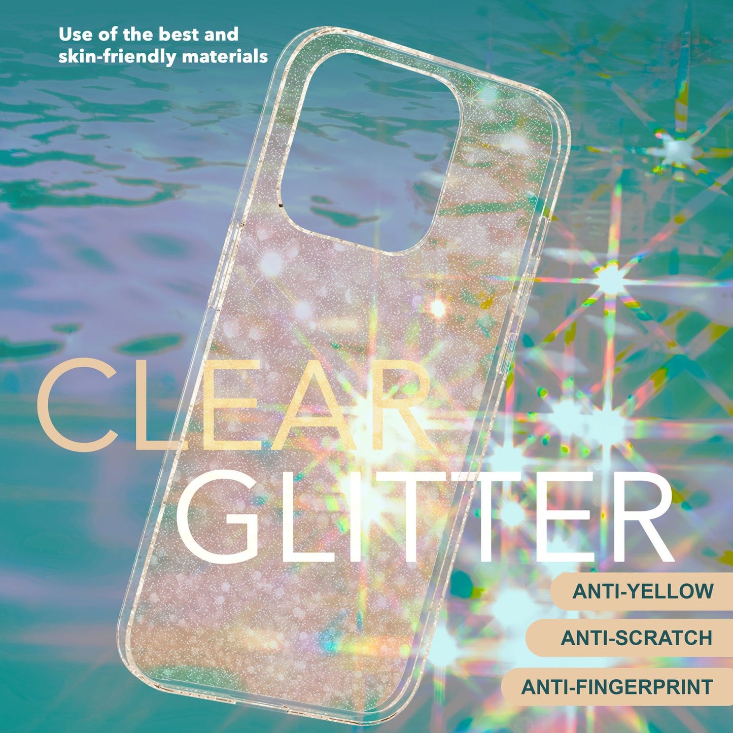 NALIA Glitzerhülle für iPhone 15 Pro – Funkelndes Silikon Case – DAZZLIN (Transparent & Stoßfest) – Marke aus Berlin
