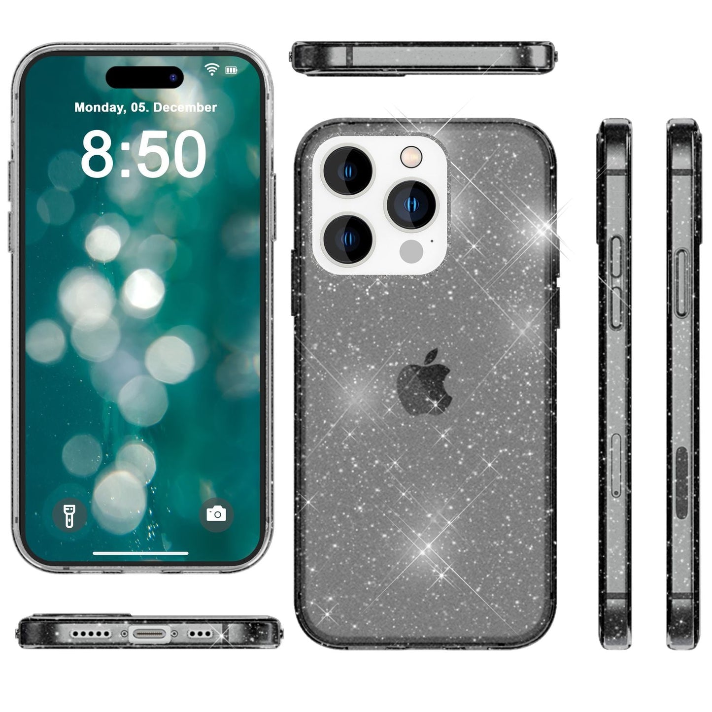 NALIA Glitzerhülle für iPhone 15 Pro – Funkelndes Silikon Case – DAZZLIN (Transparent & Stoßfest) – Marke aus Berlin