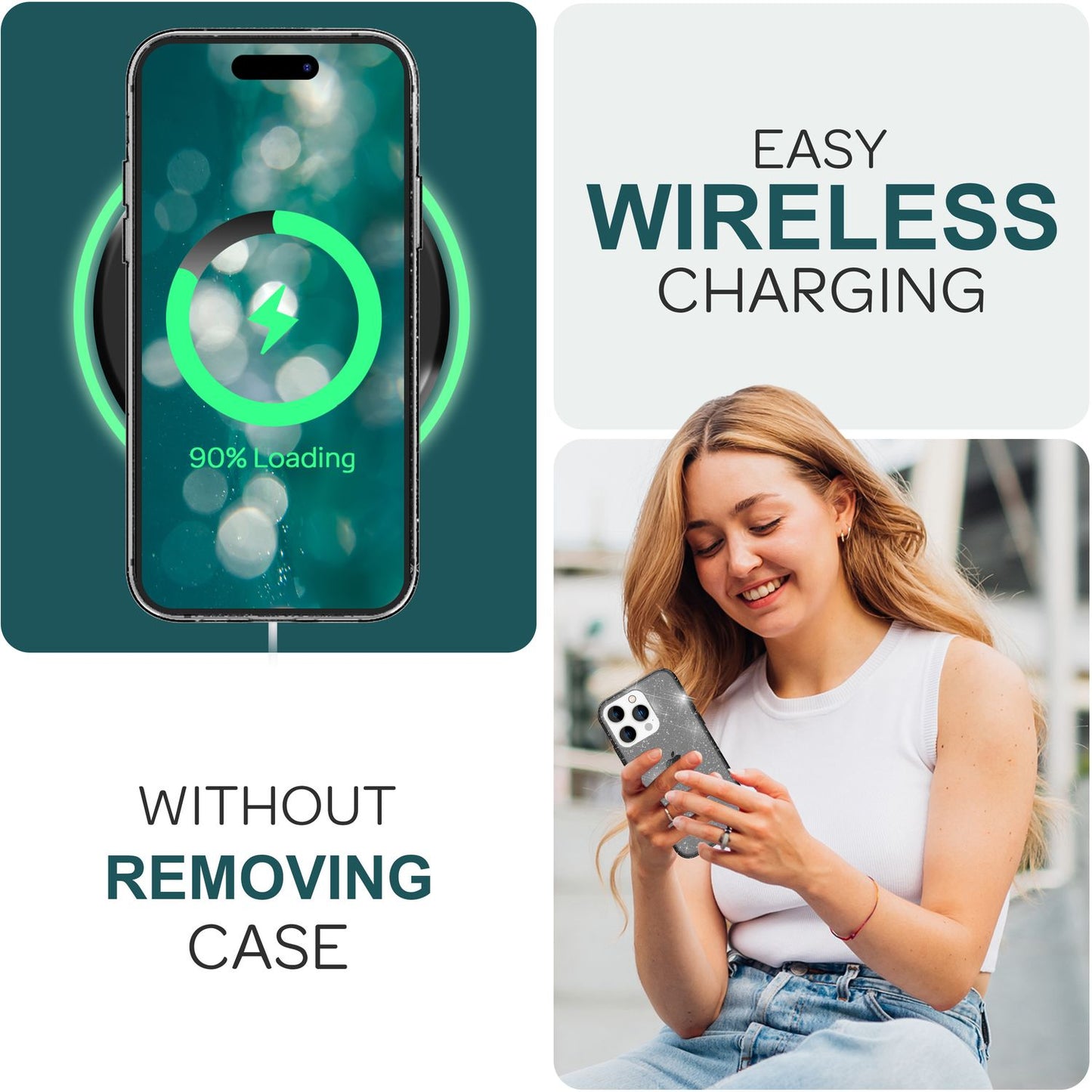 NALIA Glitzerhülle für iPhone 15 Pro Max – Funkelndes Silikon Case – DAZZLIN (Transparent & Stoßfest) – Marke aus Berlin