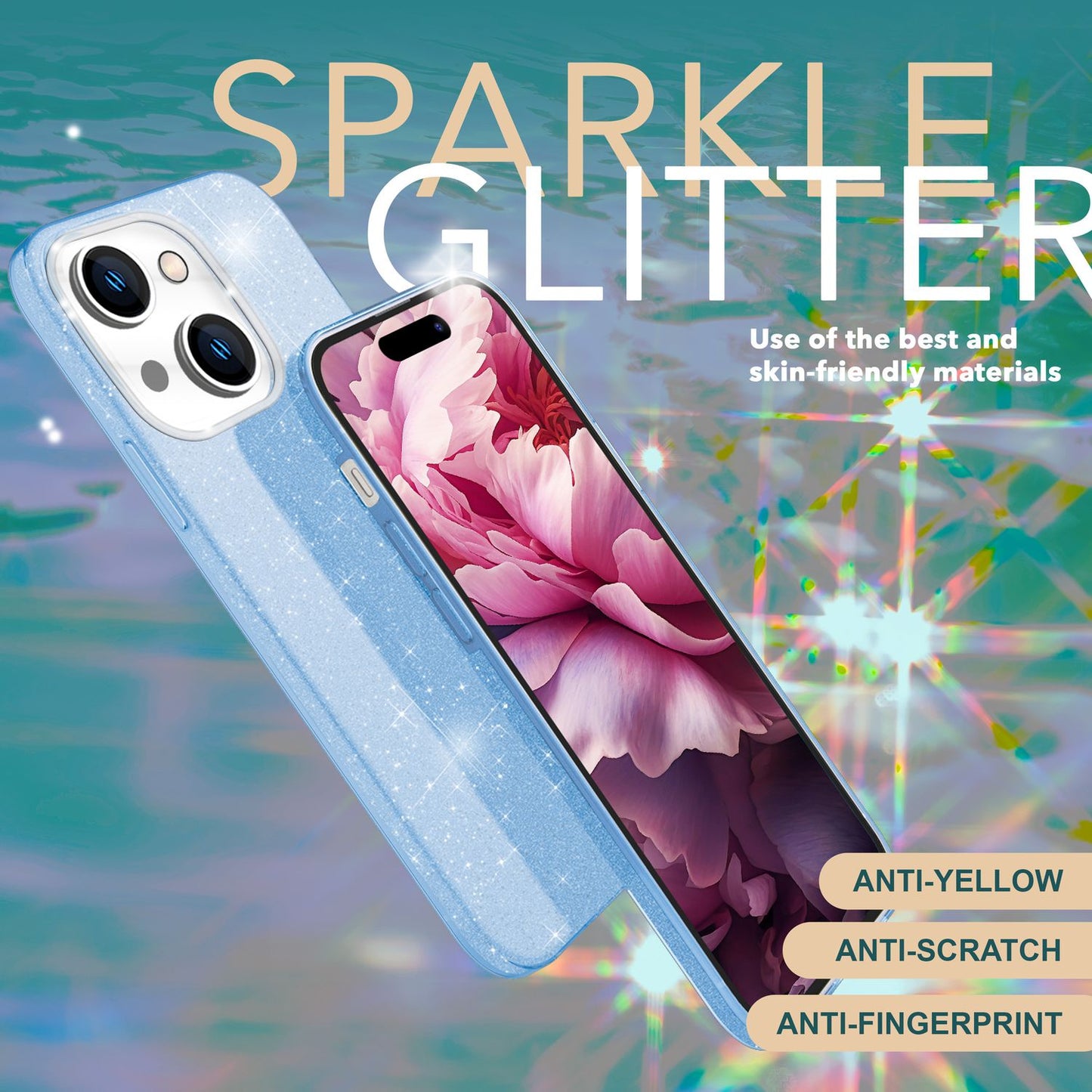 NALIA Glitzerhülle für iPhone 15 – Funkelnder Glitzer-Look & Grip – SHINEPOP (Silikon Case) – Marke aus Berlin