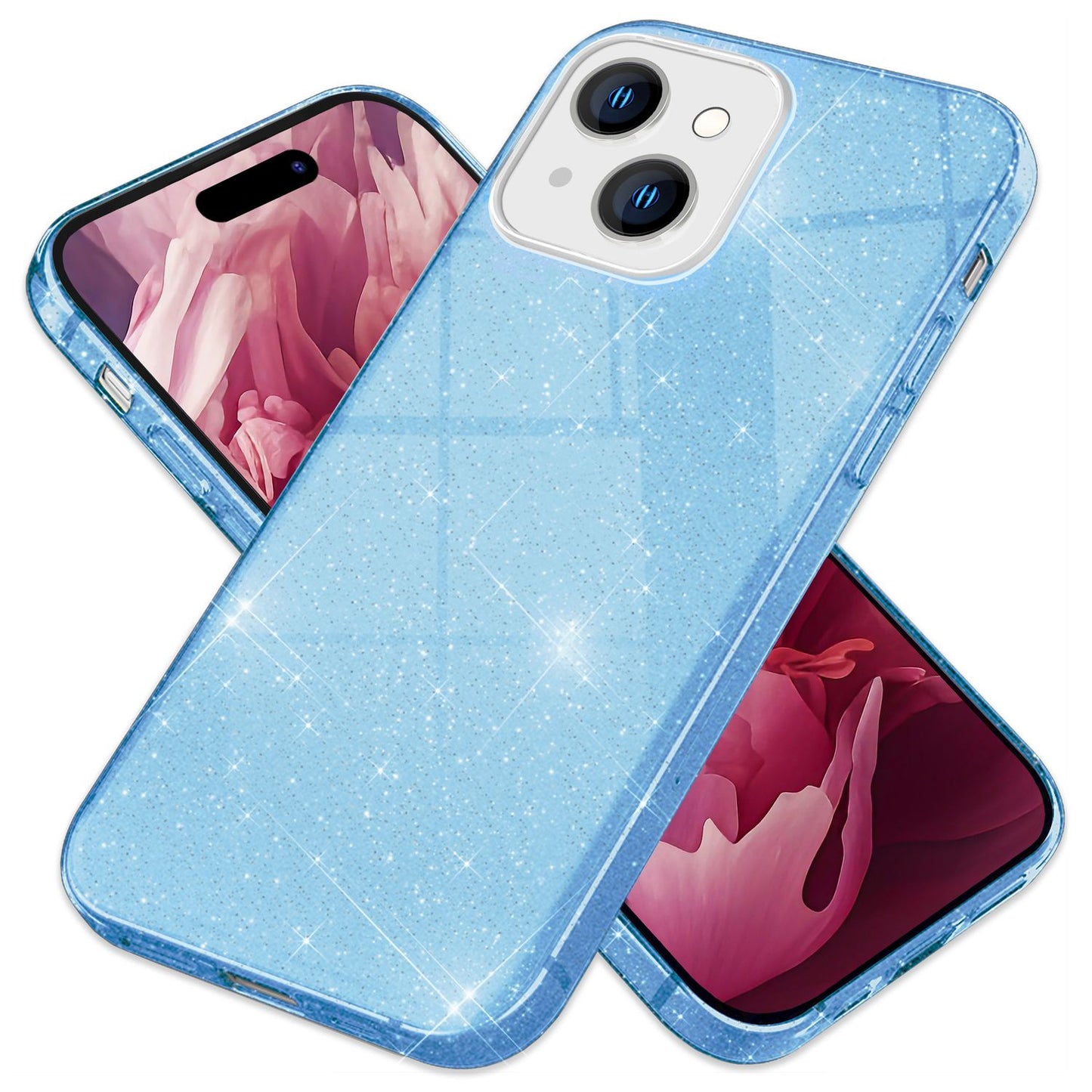 NALIA Glitzerhülle für iPhone 15 Plus – Funkelnder Glitzer-Look & Grip – SHINEPOP (Silikon Case) – Marke aus Berlin