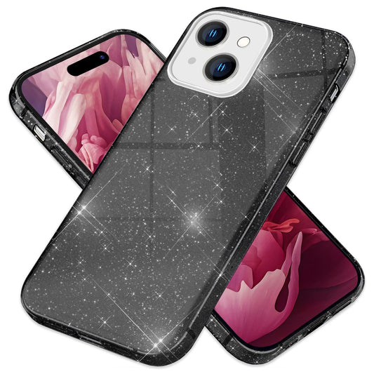 NALIA Glitzerhülle für iPhone 15 Plus – Funkelnder Glitzer-Look & Grip – SHINEPOP (Silikon Case) – Marke aus Berlin