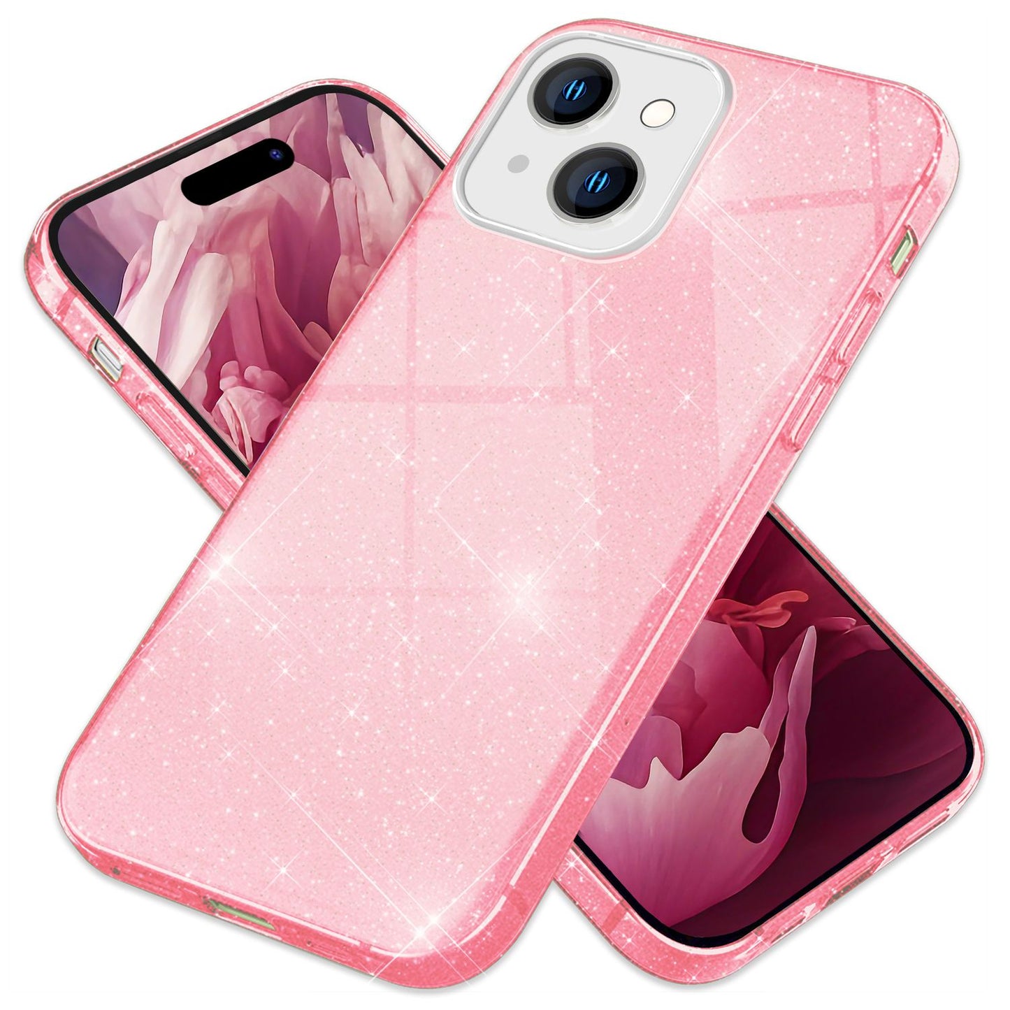 NALIA Glitzerhülle für iPhone 15 Plus – Funkelnder Glitzer-Look & Grip – SHINEPOP (Silikon Case) – Marke aus Berlin