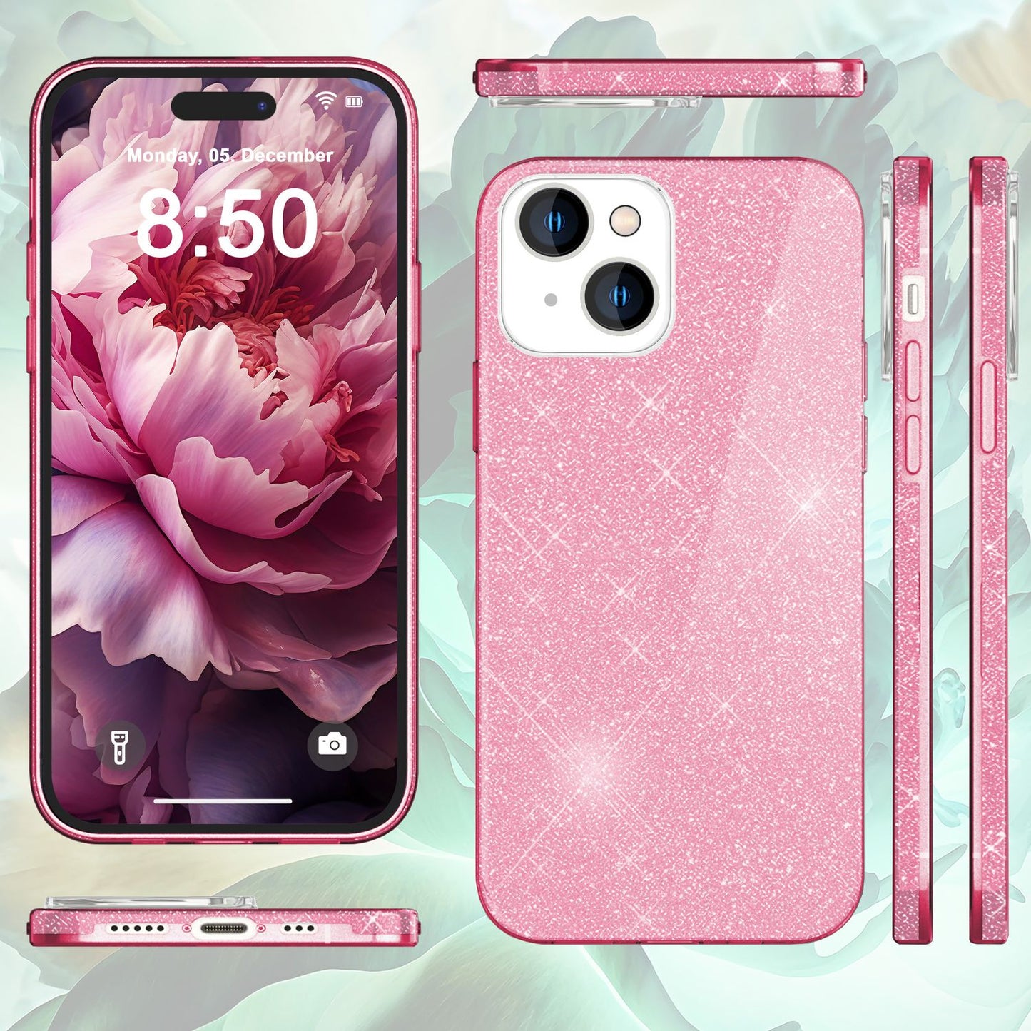 NALIA Glitzerhülle für iPhone 15 Plus – Funkelnder Glitzer-Look & Grip – SHINEPOP (Silikon Case) – Marke aus Berlin