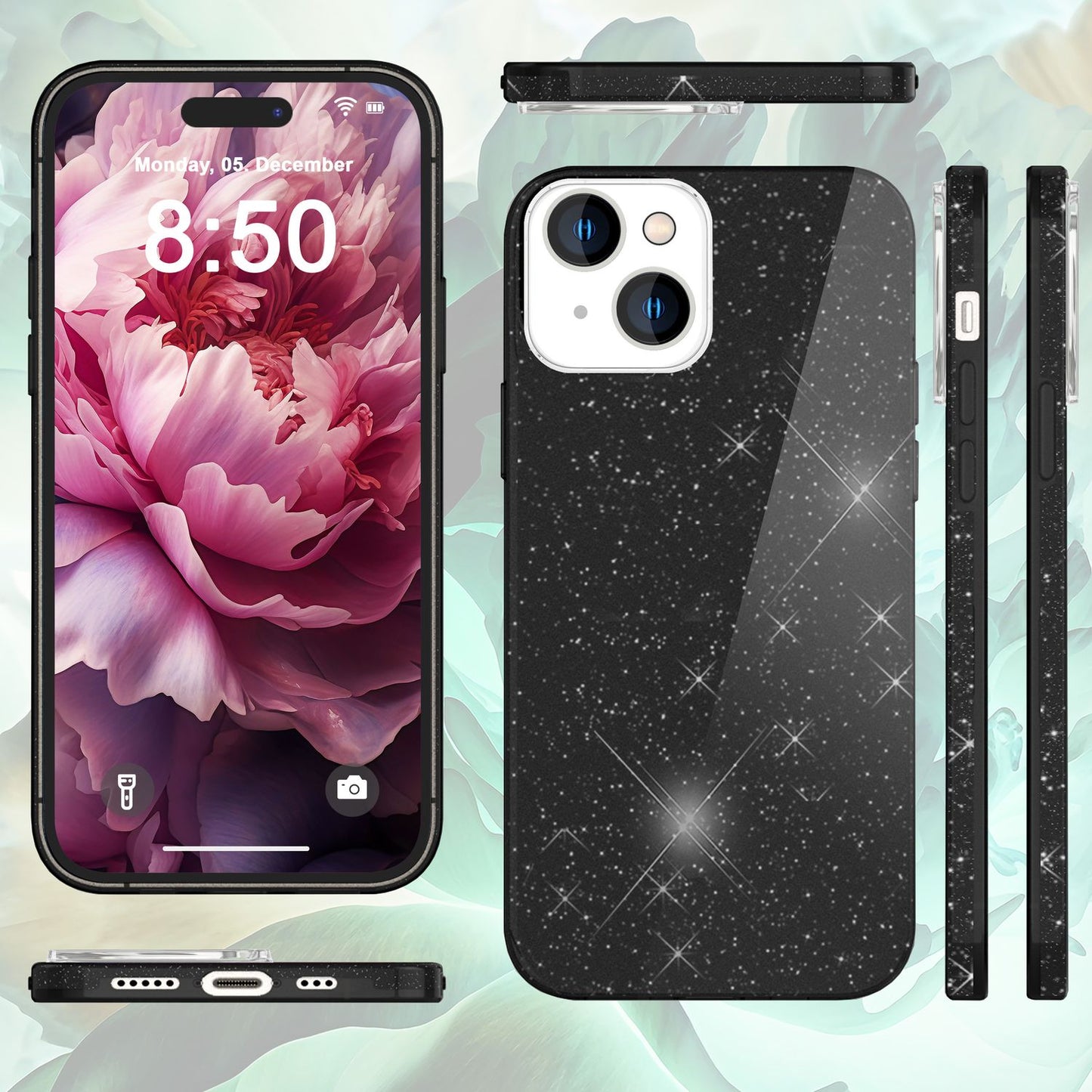 NALIA Glitzerhülle für iPhone 15 Plus – Funkelnder Glitzer-Look & Grip – SHINEPOP (Silikon Case) – Marke aus Berlin