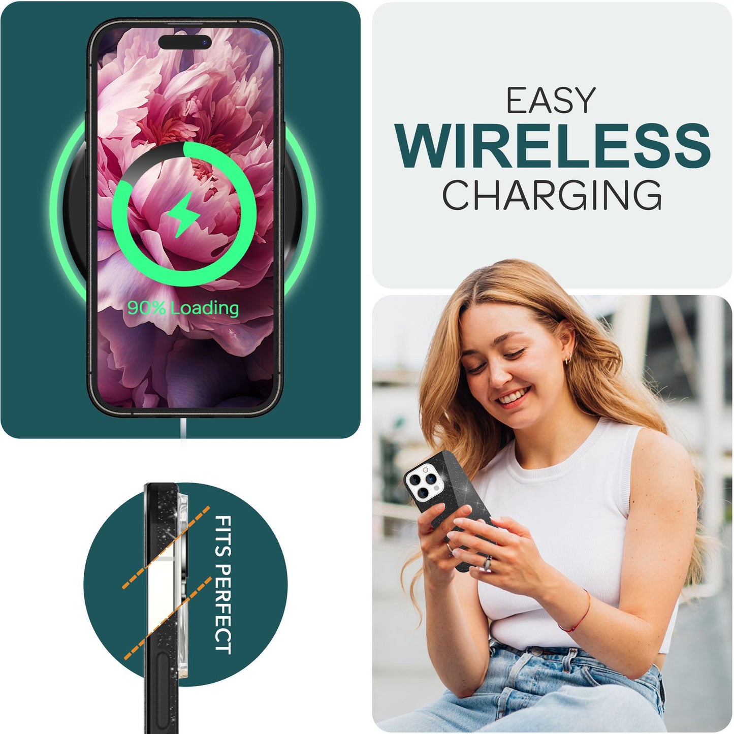 NALIA Glitzerhülle für iPhone 15 Pro – Funkelnder Glitzer-Look & Grip – SHINEPOP (Silikon Case) – Marke aus Berlin