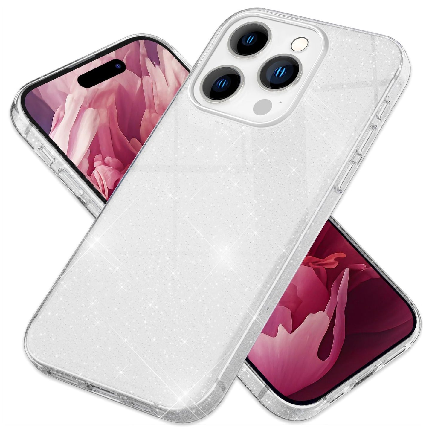 NALIA Glitzerhülle für iPhone 15 Pro Max – Funkelnder Glitzer-Look & Grip – SHINEPOP (Silikon Case) – Marke aus Berlin