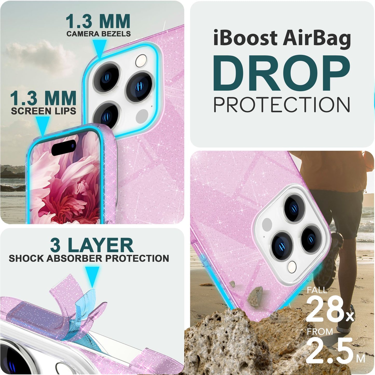 NALIA Glitzerhülle für iPhone 15 Pro Max – Funkelnder Glitzer-Look & Grip – SHINEPOP (Silikon Case) – Marke aus Berlin