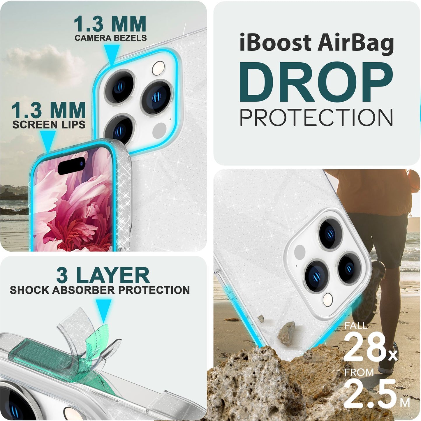 NALIA Glitzerhülle für iPhone 15 Pro Max – Funkelnder Glitzer-Look & Grip – SHINEPOP (Silikon Case) – Marke aus Berlin