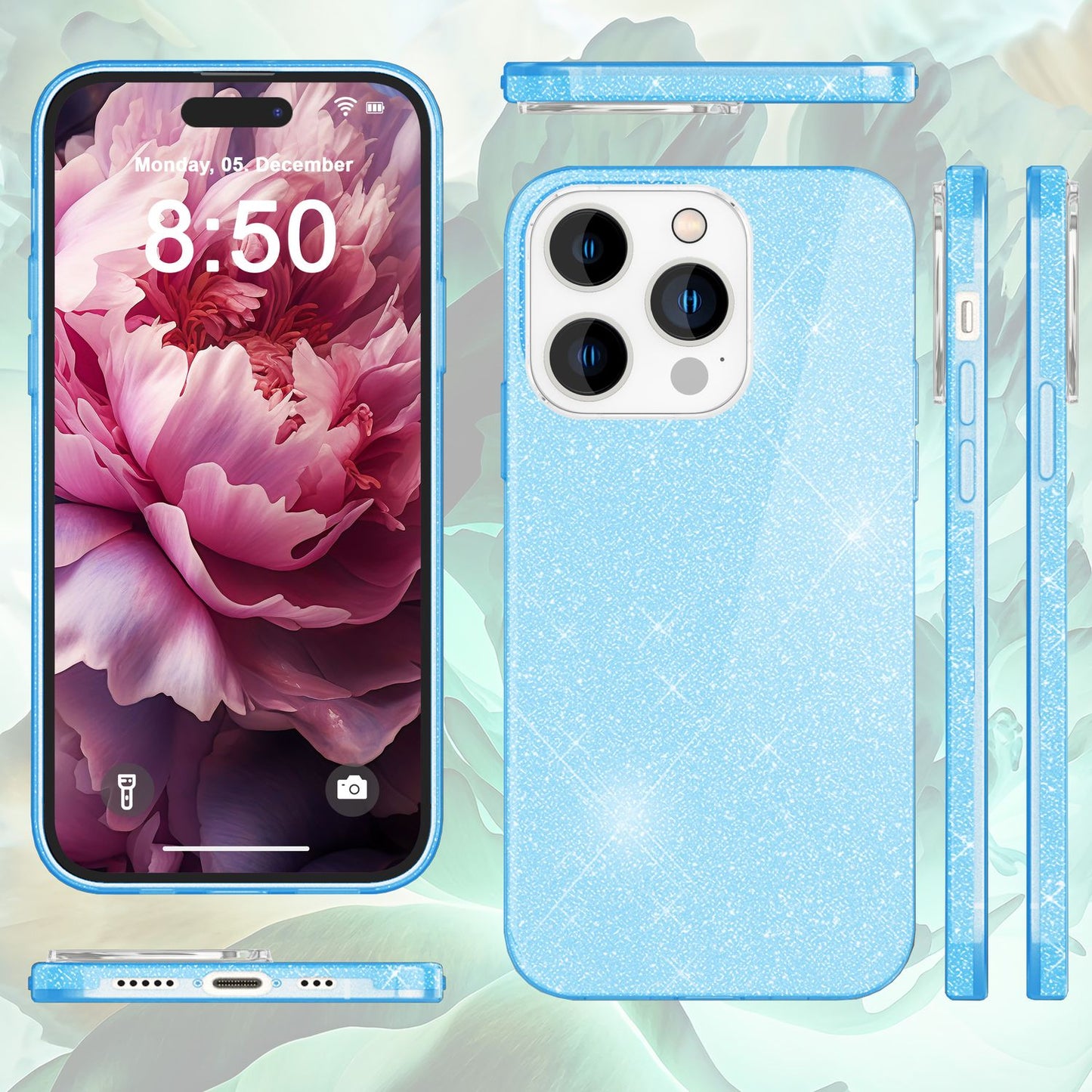 NALIA Glitzerhülle für iPhone 15 Pro Max – Funkelnder Glitzer-Look & Grip – SHINEPOP (Silikon Case) – Marke aus Berlin