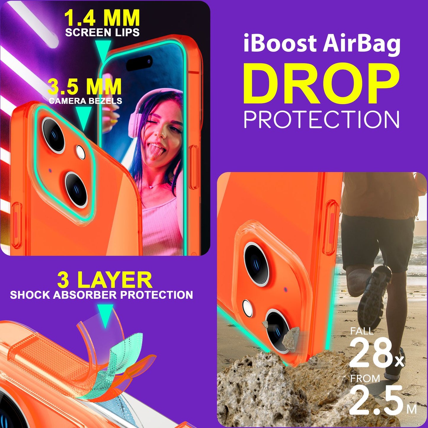 NALIA Neon Silikonhülle für iPhone 15 – Knallige Signal-Farbe & Linsenschutz – VIBE (Transparentes Case) – Marke aus Berlin