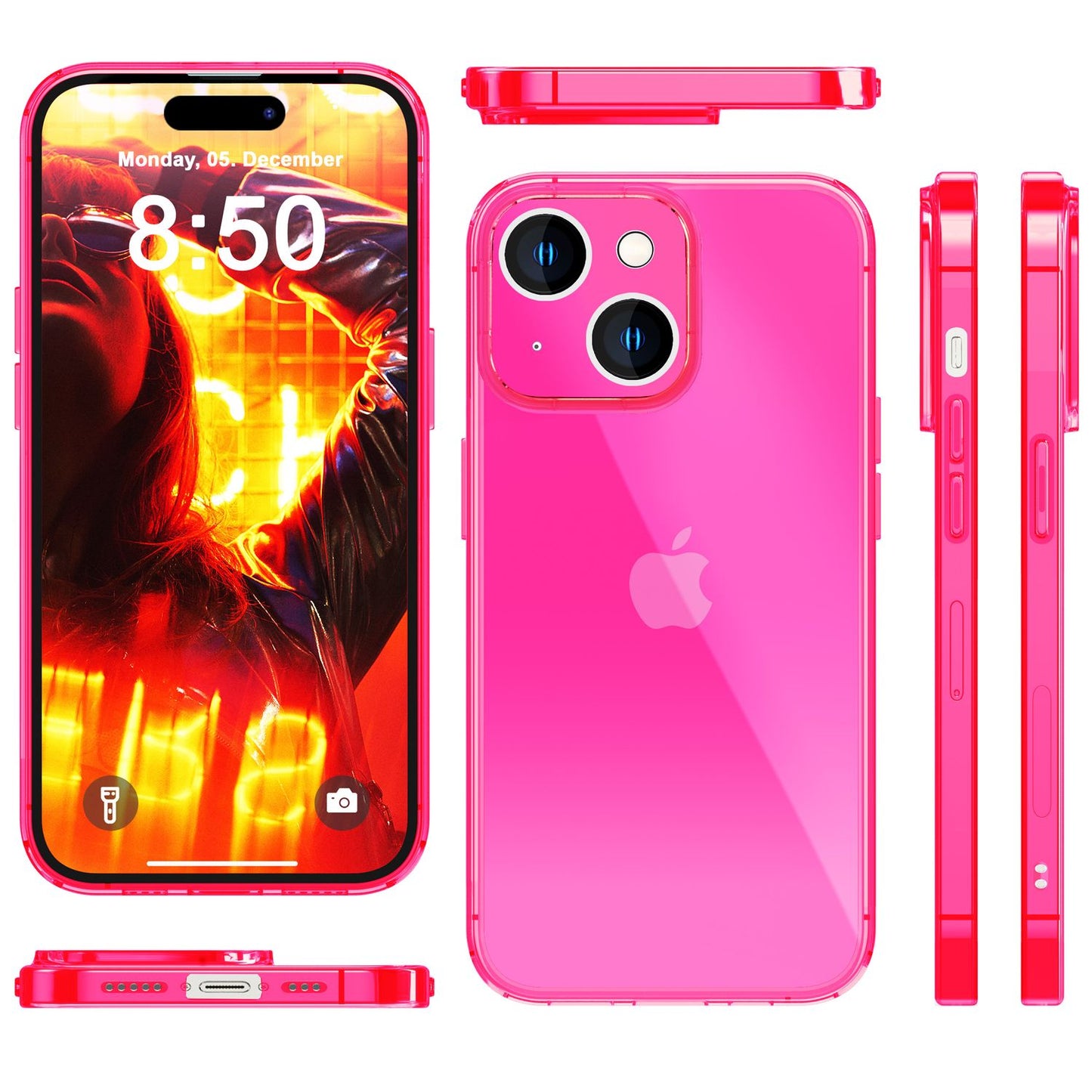 NALIA Neon Silikonhülle für iPhone 15 – Knallige Signal-Farbe & Linsenschutz – VIBE (Transparentes Case) – Marke aus Berlin