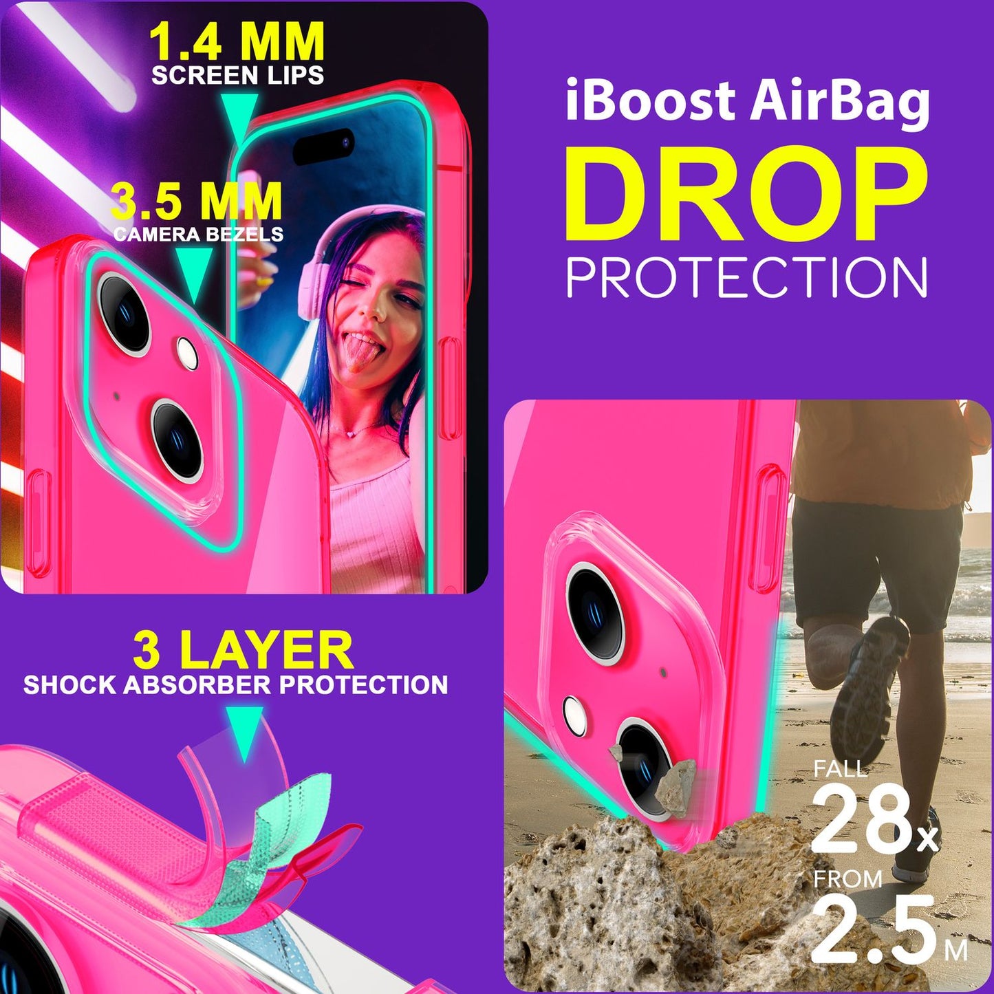 NALIA Neon Silikonhülle für iPhone 15 Plus – Knallige Signal-Farbe & Linsenschutz – VIBE (Transparentes Case) – Marke aus Berlin