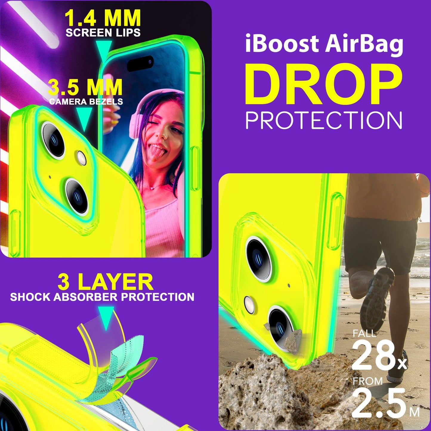 NALIA Neon Silikonhülle für iPhone 15 Plus – Knallige Signal-Farbe & Linsenschutz – VIBE (Transparentes Case) – Marke aus Berlin