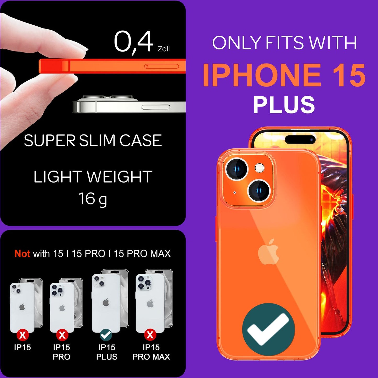 NALIA Neon Silikonhülle für iPhone 15 Plus – Knallige Signal-Farbe & Linsenschutz – VIBE (Transparentes Case) – Marke aus Berlin