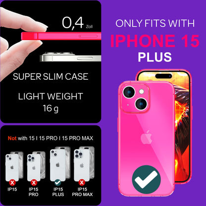 NALIA Neon Silikonhülle für iPhone 15 Plus – Knallige Signal-Farbe & Linsenschutz – VIBE (Transparentes Case) – Marke aus Berlin