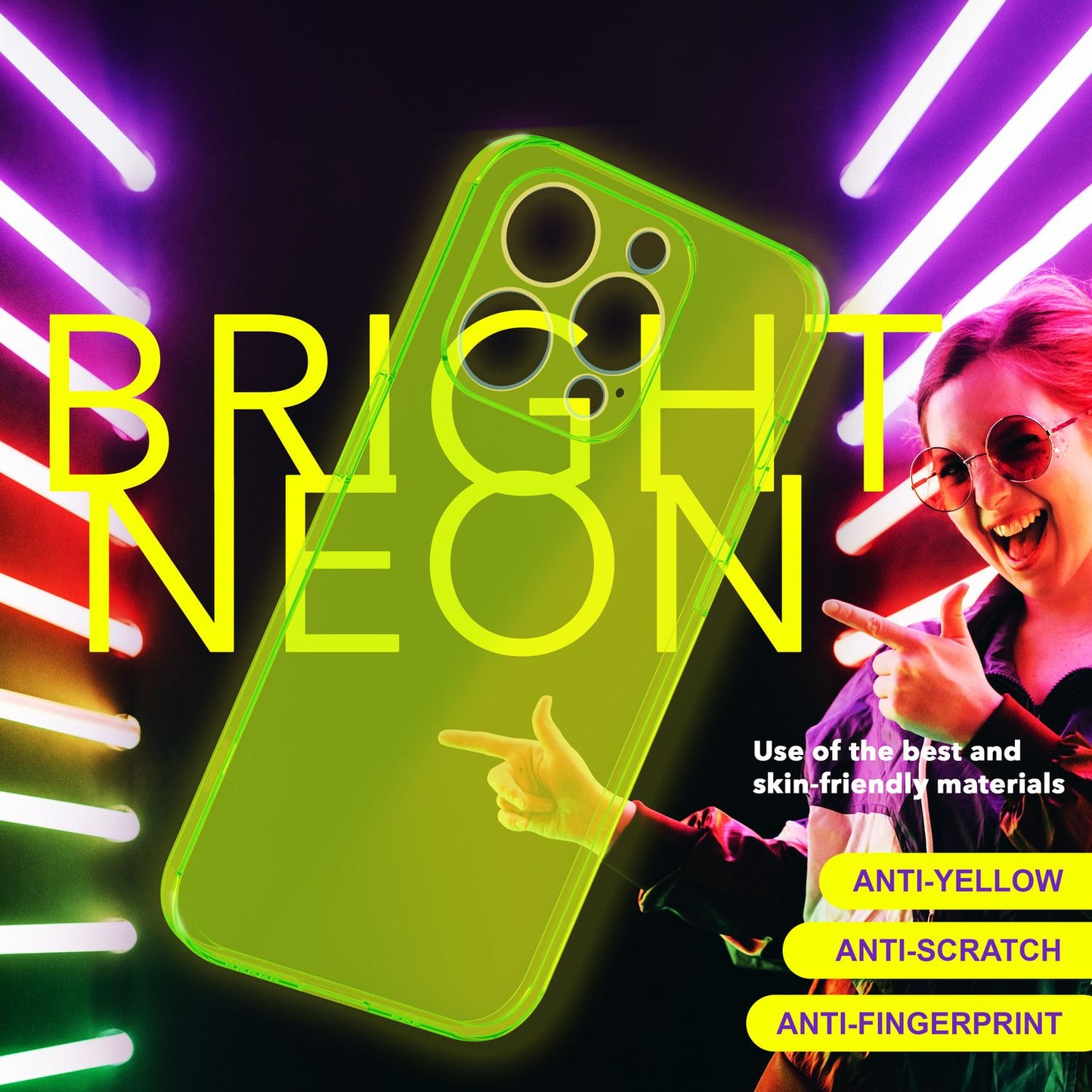 NALIA Neon Silikonhülle für iPhone 15 Pro – Knallige Signal-Farbe & Linsenschutz – VIBE (Transparentes Case) – Marke aus Berlin