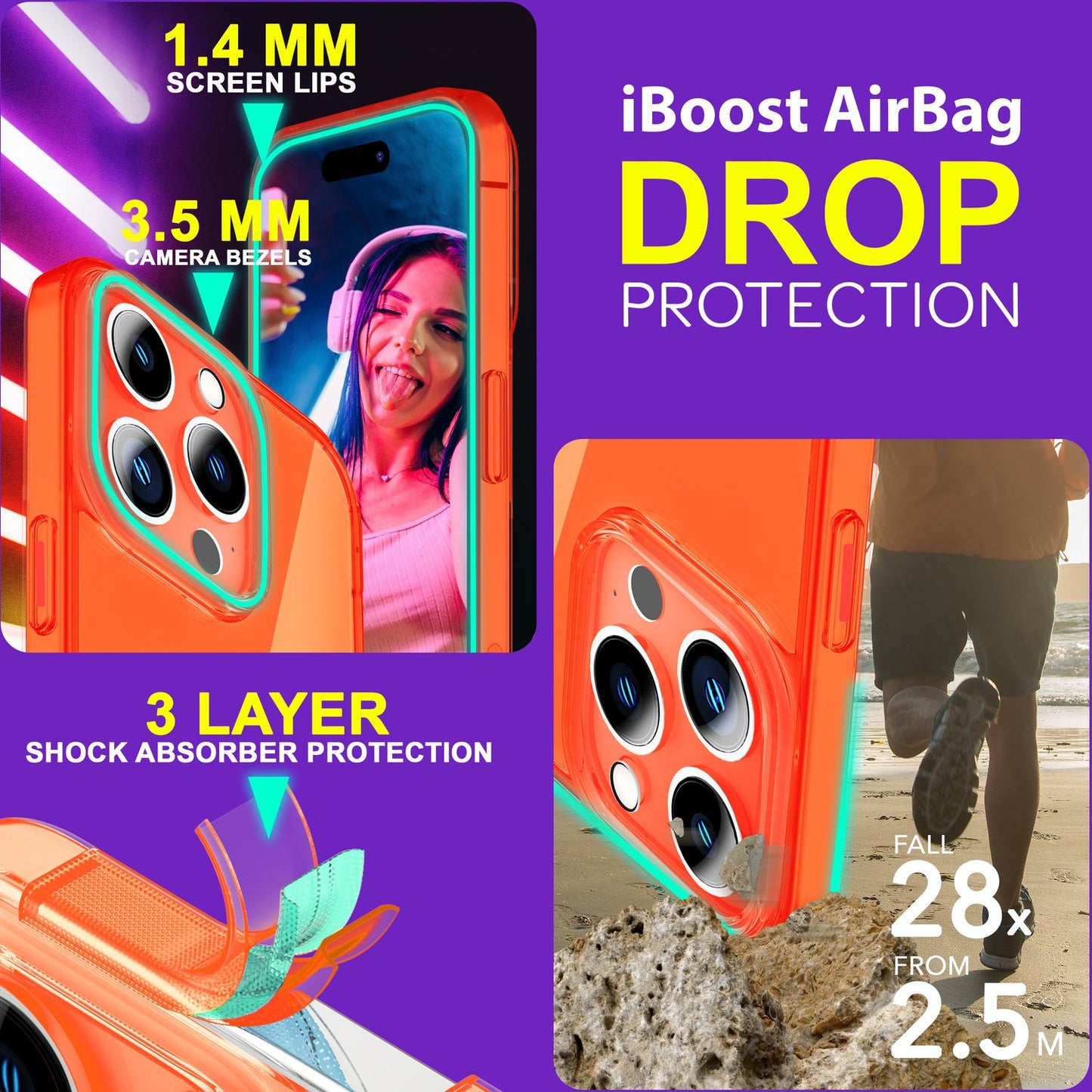 NALIA Neon Silikonhülle für iPhone 15 Pro Max – Knallige Signal-Farbe & Linsenschutz – VIBE (Transparentes Case) – Marke aus Berlin